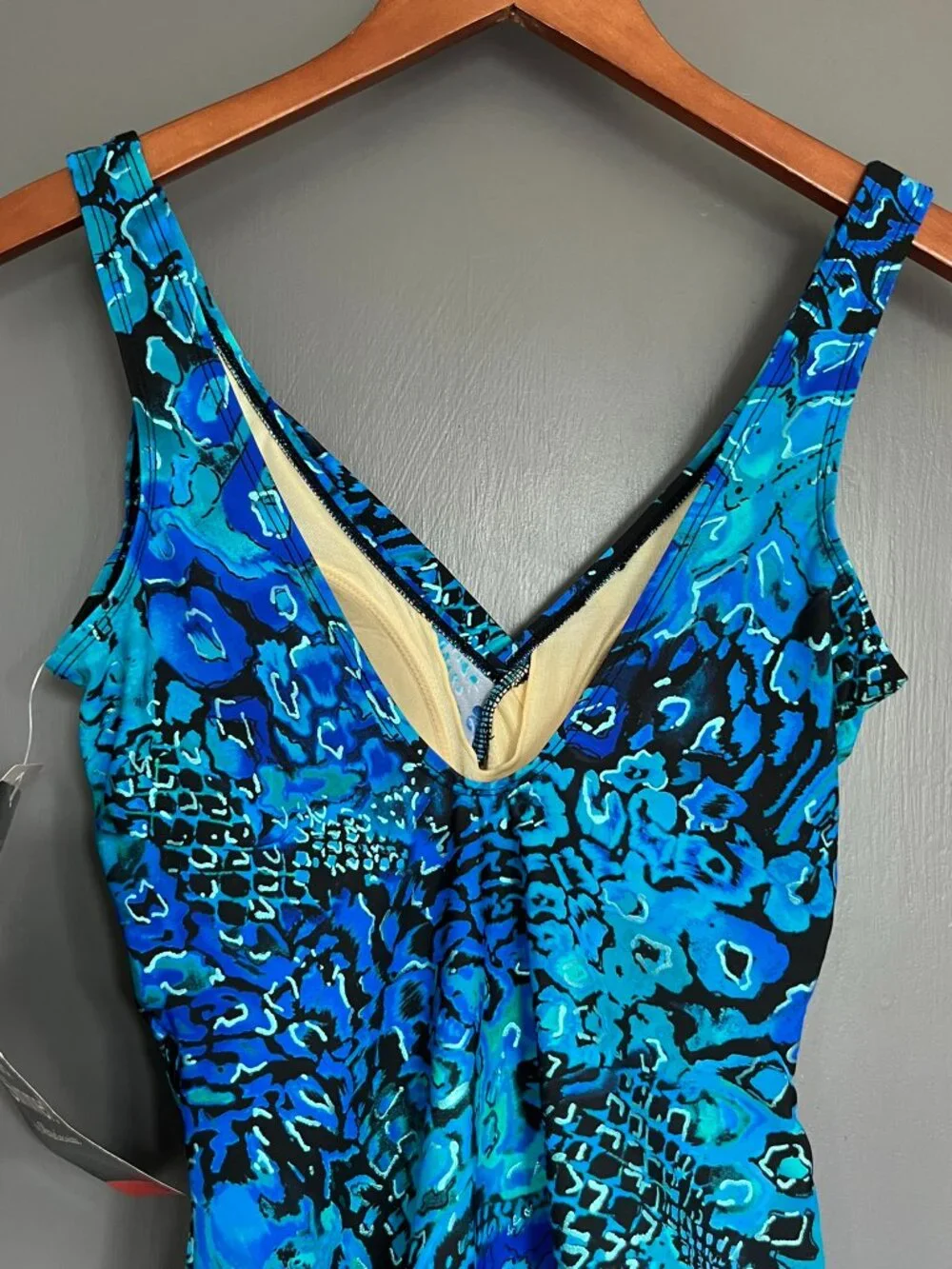 NWT Kirkland Miraclesuit Crossover Drape One Piece Swimsuit Blue Metallic Size 8